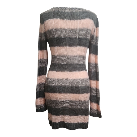 Long Sleeve Striped Bodycon Sweater Mini Dress Women's Med Preppy - Picture 2 of 10